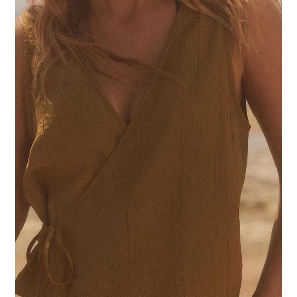 NWT Zara Textured Tie Front Wrap Tank Top in Mustard Brown - S - Picture 6 of 7